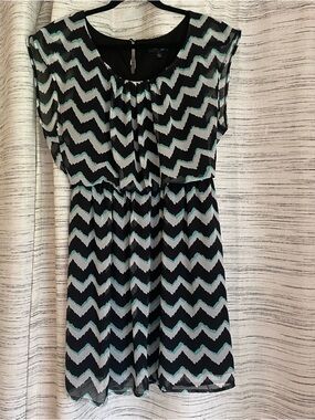Love Reign Black and White Zigzag Dress with Teal Accents